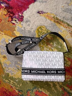 Michael Kors White and Black MK Logo Crossbody Bag